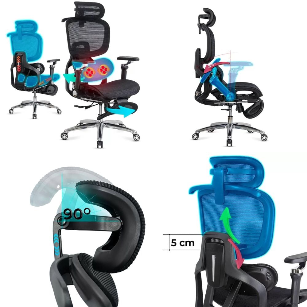 Scaune ergonomice, suport lombar, încălzire, masaj SYYT 9521 reglajele scaunului